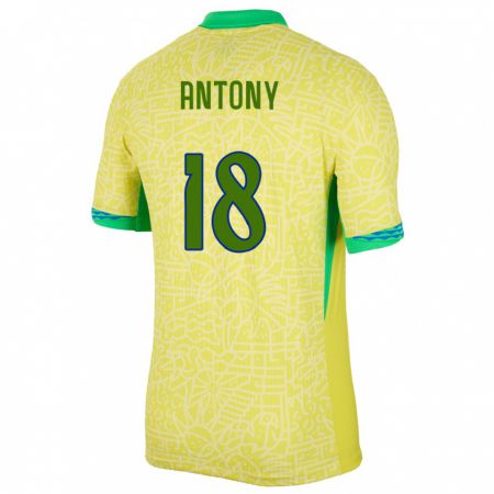 Kandiny Kinder Brasilien Antony #18 Gelb Heimtrikot Trikot 24-26 T-Shirt