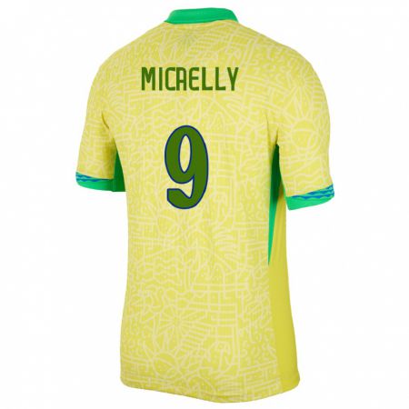 Kandiny Kinder Brasilien Micaelly #9 Gelb Heimtrikot Trikot 24-26 T-Shirt