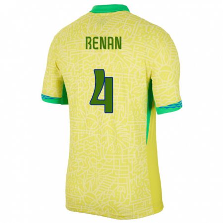 Kandiny Kinder Brasilien Robert Renan #4 Gelb Heimtrikot Trikot 24-26 T-Shirt