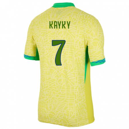 Kandiny Kinder Brasilien Kayky #7 Gelb Heimtrikot Trikot 24-26 T-Shirt