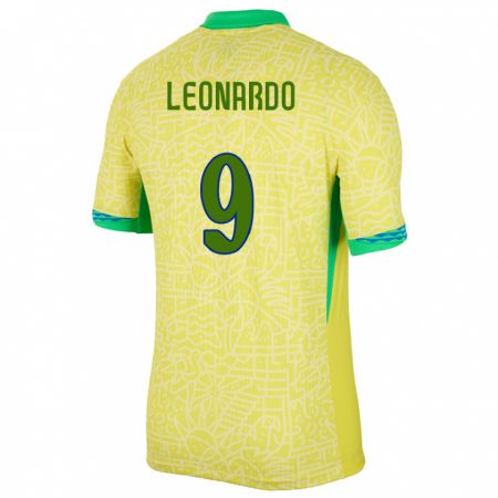Kandiny Kinder Brasilien Marcos Leonardo #9 Gelb Heimtrikot Trikot 24-26 T-Shirt