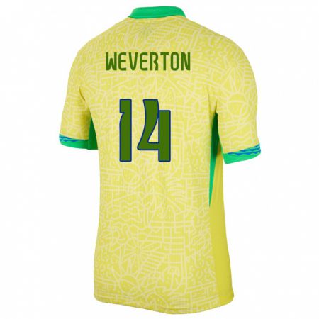 Kandiny Kinder Brasilien Weverton #14 Gelb Heimtrikot Trikot 24-26 T-Shirt
