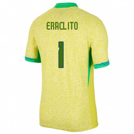 Kandiny Kinder Brasilien Marcelo Eraclito #1 Gelb Heimtrikot Trikot 24-26 T-Shirt