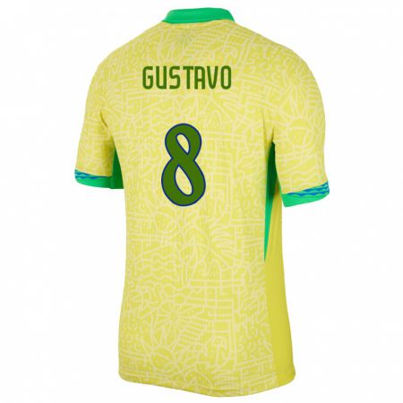Kandiny Kinder Brasilien Luiz Gustavo #8 Gelb Heimtrikot Trikot 24-26 T-Shirt