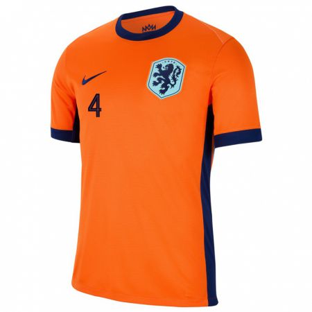 Kandiny Kinder Niederlande Dean Huijsen #4 Orange Heimtrikot Trikot 24-26 T-Shirt