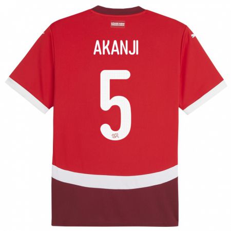 Kandiny Kinder Schweiz Manuel Akanji #5 Rot Heimtrikot Trikot 24-26 T-Shirt