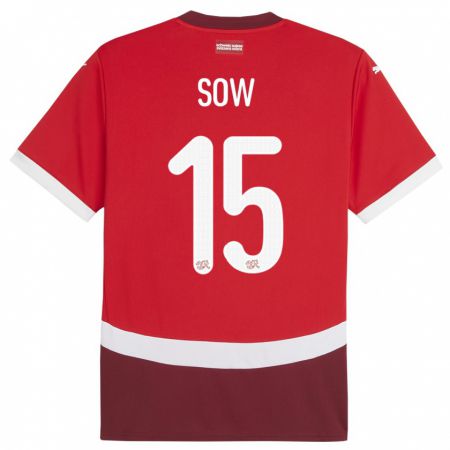 Kandiny Kinder Schweiz Djibril Sow #15 Rot Heimtrikot Trikot 24-26 T-Shirt