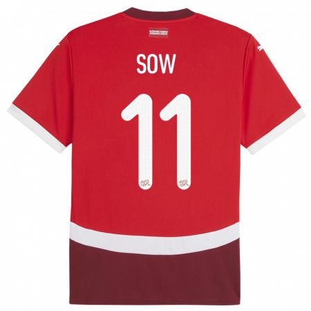 Kandiny Kinder Schweiz Coumba Sow #11 Rot Heimtrikot Trikot 24-26 T-Shirt