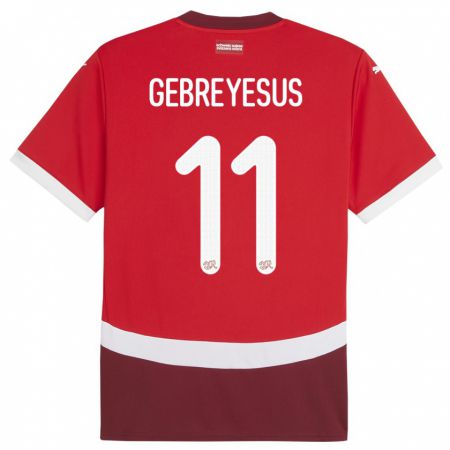 Kandiny Kinder Schweiz Esey Gebreyesus #11 Rot Heimtrikot Trikot 24-26 T-Shirt