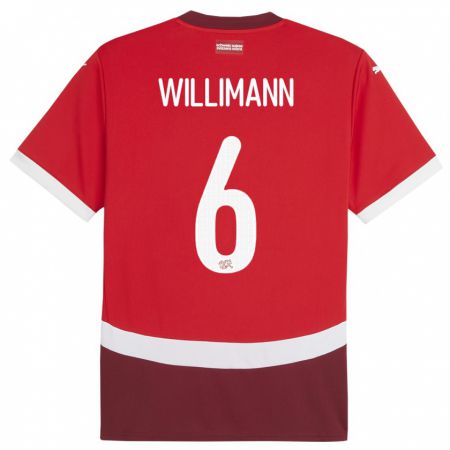 Kandiny Kinder Schweiz Mauricio Willimann #6 Rot Heimtrikot Trikot 24-26 T-Shirt
