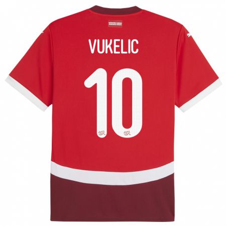Kandiny Kinder Schweiz Mile Vukelic #10 Rot Heimtrikot Trikot 24-26 T-Shirt