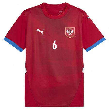 Kandiny Kinder Serbien Vojin Serafimovic #6 Rot Heimtrikot Trikot 24-26 T-Shirt