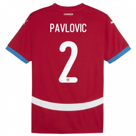 Kandiny Kinder Serbien Strahinja Pavlovic #2 Rot Heimtrikot Trikot 24-26 T-Shirt