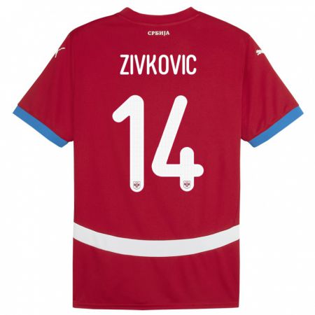 Kandiny Kinder Serbien Andrija Zivkovic #14 Rot Heimtrikot Trikot 24-26 T-Shirt