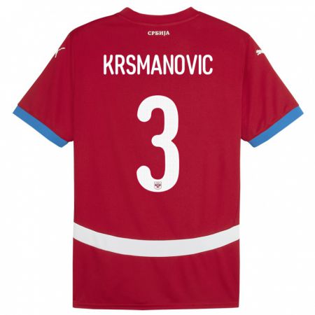 Kandiny Kinder Serbien Nemanja Krsmanovic #3 Rot Heimtrikot Trikot 24-26 T-Shirt