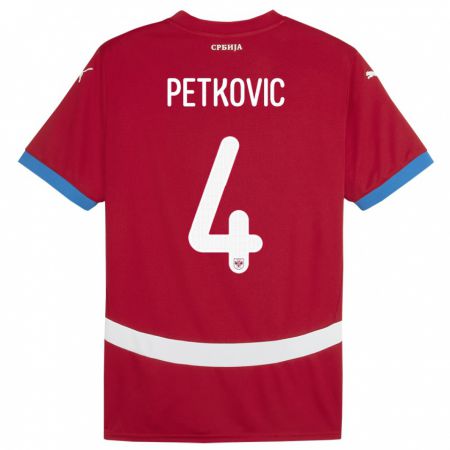 Kandiny Kinder Serbien Nikola Petkovic #4 Rot Heimtrikot Trikot 24-26 T-Shirt