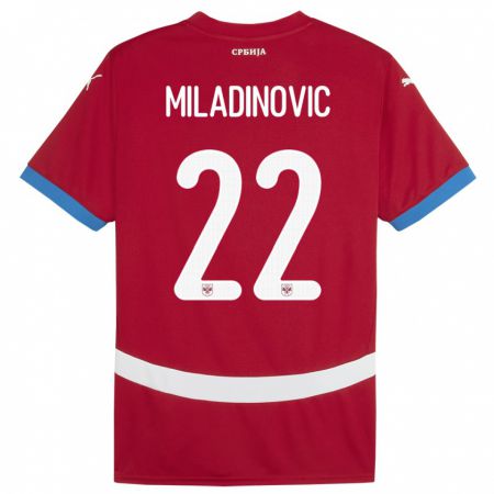 Kandiny Kinder Serbien Igor Miladinovic #22 Rot Heimtrikot Trikot 24-26 T-Shirt