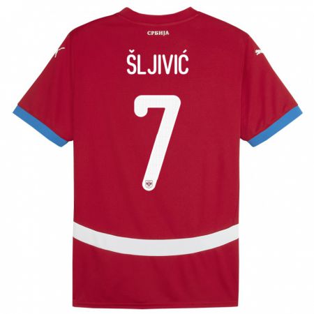 Kandiny Kinder Serbien Jovan Sljivic #7 Rot Heimtrikot Trikot 24-26 T-Shirt