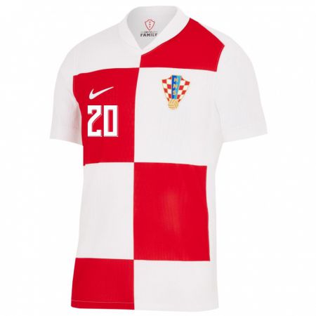Kandiny Kinder Kroatien Josko Gvardiol #20 Weiß Rot Heimtrikot Trikot 24-26 T-Shirt