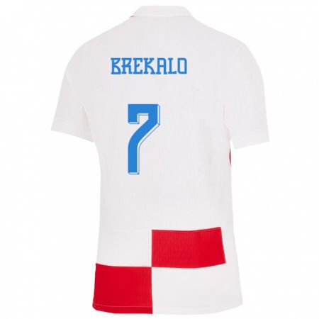 Kandiny Kinder Kroatien Josip Brekalo #7 Weiß Rot Heimtrikot Trikot 24-26 T-Shirt
