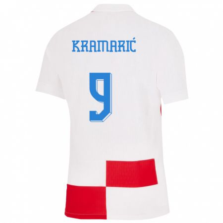 Kandiny Kinder Kroatien Andrej Kramaric #9 Weiß Rot Heimtrikot Trikot 24-26 T-Shirt