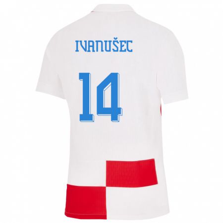 Kandiny Kinder Kroatien Luka Ivanusec #14 Weiß Rot Heimtrikot Trikot 24-26 T-Shirt
