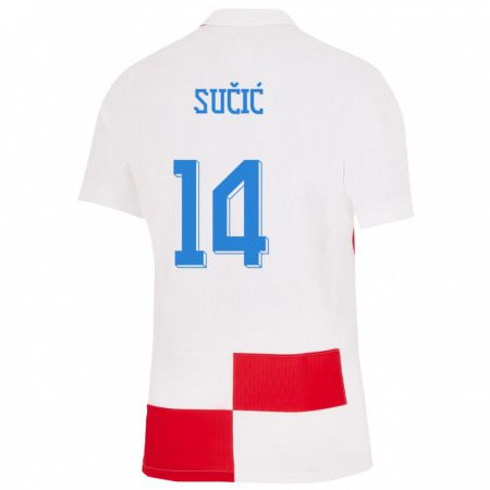 Kandiny Kinder Kroatien Luka Sucic #14 Weiß Rot Heimtrikot Trikot 24-26 T-Shirt
