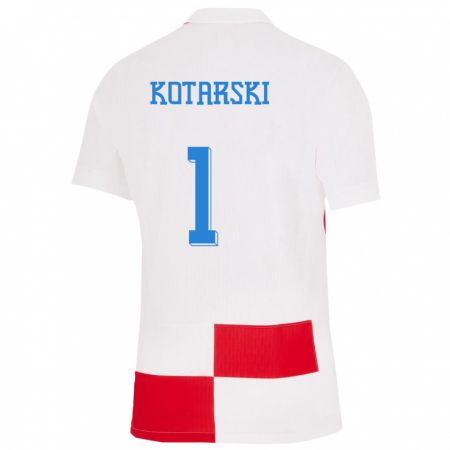 Kandiny Kinder Kroatien Dominik Kotarski #1 Weiß Rot Heimtrikot Trikot 24-26 T-Shirt