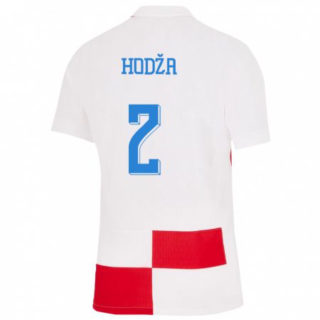 Kandiny Kinder Kroatien Veldin Hodza #2 Weiß Rot Heimtrikot Trikot 24-26 T-Shirt