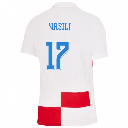 Kandiny Kinder Kroatien Jakov Anton Vasilj #17 Weiß Rot Heimtrikot Trikot 24-26 T-Shirt