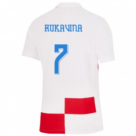 Kandiny Kinder Kroatien Gabriel Rukavina #7 Weiß Rot Heimtrikot Trikot 24-26 T-Shirt