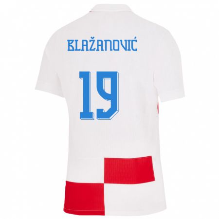 Kandiny Kinder Kroatien Antonio Blazanovic #19 Weiß Rot Heimtrikot Trikot 24-26 T-Shirt