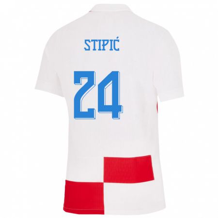 Kandiny Kinder Kroatien Mihael Stipic #24 Weiß Rot Heimtrikot Trikot 24-26 T-Shirt