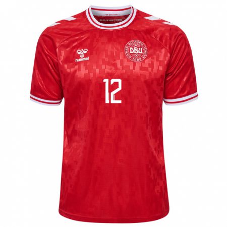 Kandiny Kinder Dänemark Mathias Sauer #12 Rot Heimtrikot Trikot 24-26 T-Shirt