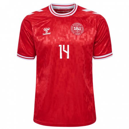 Kandiny Kinder Dänemark Mikkel Fischer #14 Rot Heimtrikot Trikot 24-26 T-Shirt