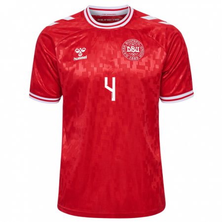 Kandiny Kinder Dänemark Sebastian Otoa #4 Rot Heimtrikot Trikot 24-26 T-Shirt