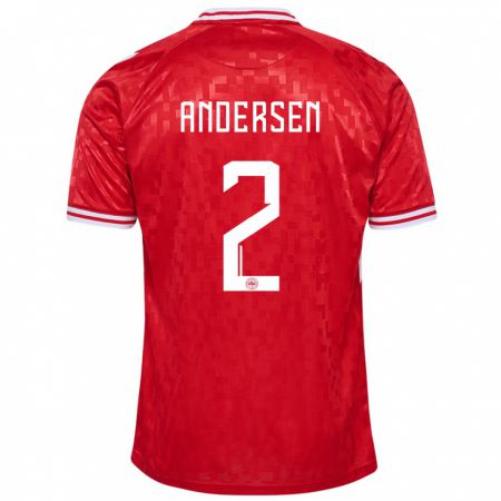 Kandiny Kinder Dänemark Joachim Andersen #2 Rot Heimtrikot Trikot 24-26 T-Shirt