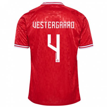 Kandiny Kinder Dänemark Jannik Vestergaard #4 Rot Heimtrikot Trikot 24-26 T-Shirt