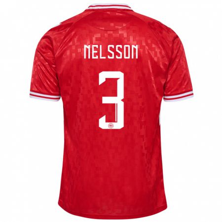 Kandiny Kinder Dänemark Victor Nelsson #3 Rot Heimtrikot Trikot 24-26 T-Shirt