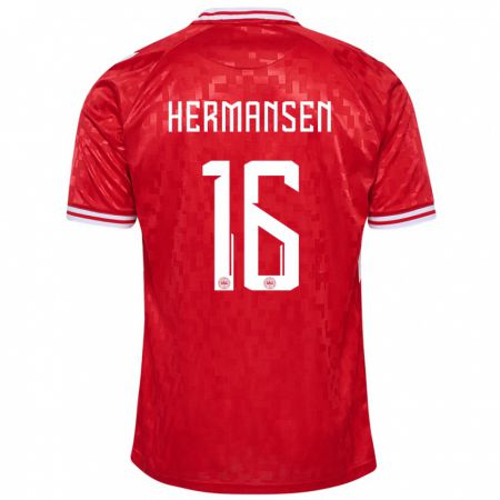 Kandiny Kinder Dänemark Mads Hermansen #16 Rot Heimtrikot Trikot 24-26 T-Shirt