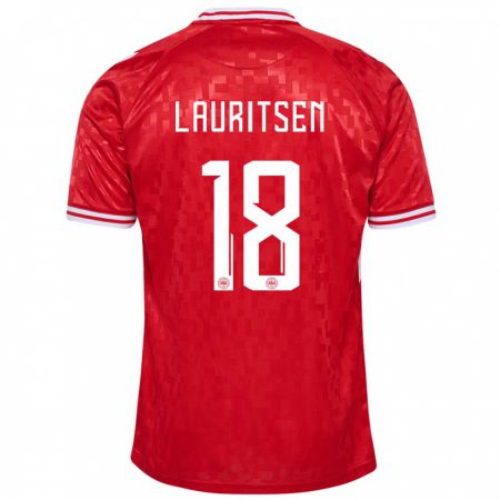 Kandiny Kinder Dänemark Tobias Lauritsen #18 Rot Heimtrikot Trikot 24-26 T-Shirt