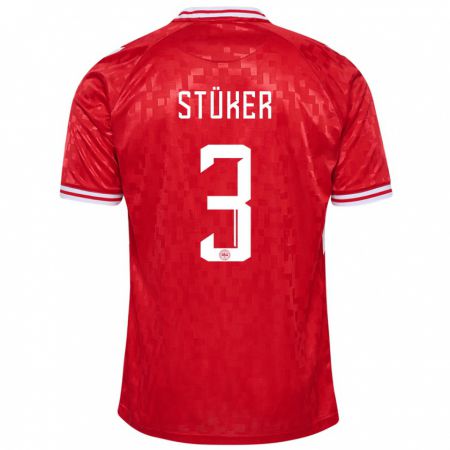 Kandiny Kinder Dänemark Simon Stüker #3 Rot Heimtrikot Trikot 24-26 T-Shirt