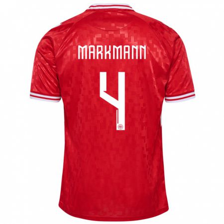 Kandiny Kinder Dänemark Noah Markmann #4 Rot Heimtrikot Trikot 24-26 T-Shirt