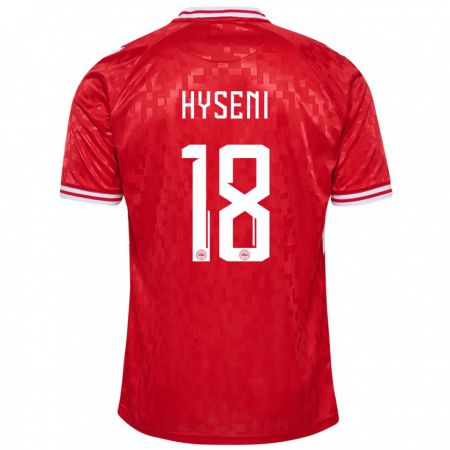 Kandiny Kinder Dänemark Olti Hyseni #18 Rot Heimtrikot Trikot 24-26 T-Shirt