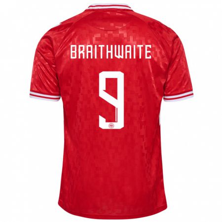 Kandiny Kinder Dänemark Martin Braithwaite #9 Rot Heimtrikot Trikot 24-26 T-Shirt