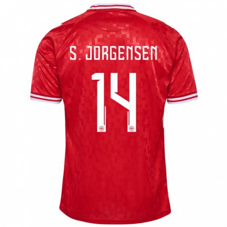 Kandiny Kinder Dänemark Sebastian Jorgensen #14 Rot Heimtrikot Trikot 24-26 T-Shirt