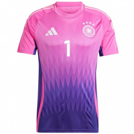 Kandiny Kinder Deutschland Manuel Neuer #1 Pink Lila Auswärtstrikot Trikot 24-26 T-Shirt