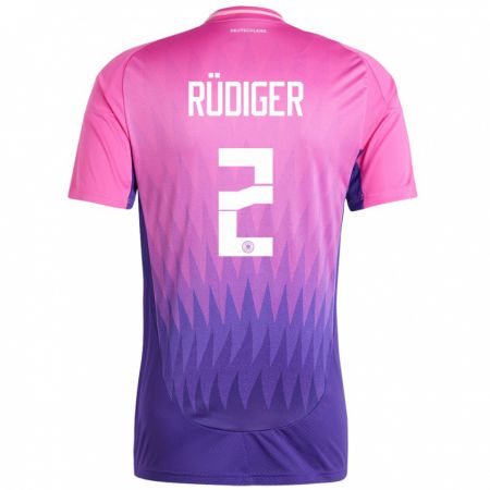 Kandiny Kinder Deutschland Antonio Rudiger #2 Pink Lila Auswärtstrikot Trikot 24-26 T-Shirt