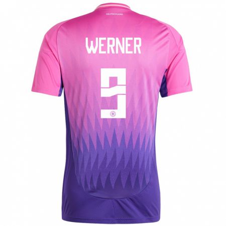 Kandiny Kinder Deutschland Timo Werner #9 Pink Lila Auswärtstrikot Trikot 24-26 T-Shirt