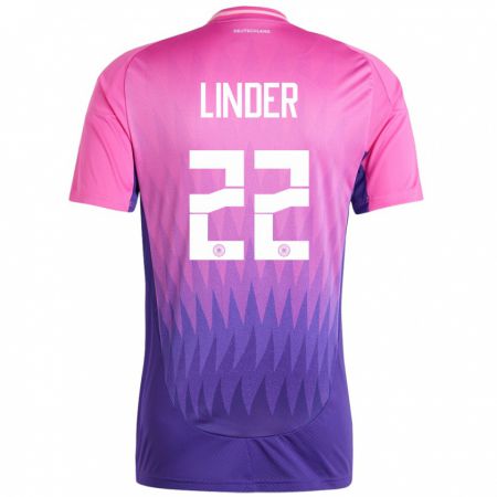 Kandiny Kinder Deutschland Sarai Linder #22 Pink Lila Auswärtstrikot Trikot 24-26 T-Shirt